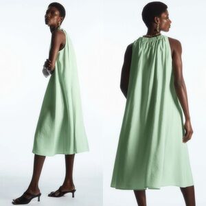 COS Light Green Racer-Neck Midi Dress Sleeveless A-Line Summer Minimalist Style